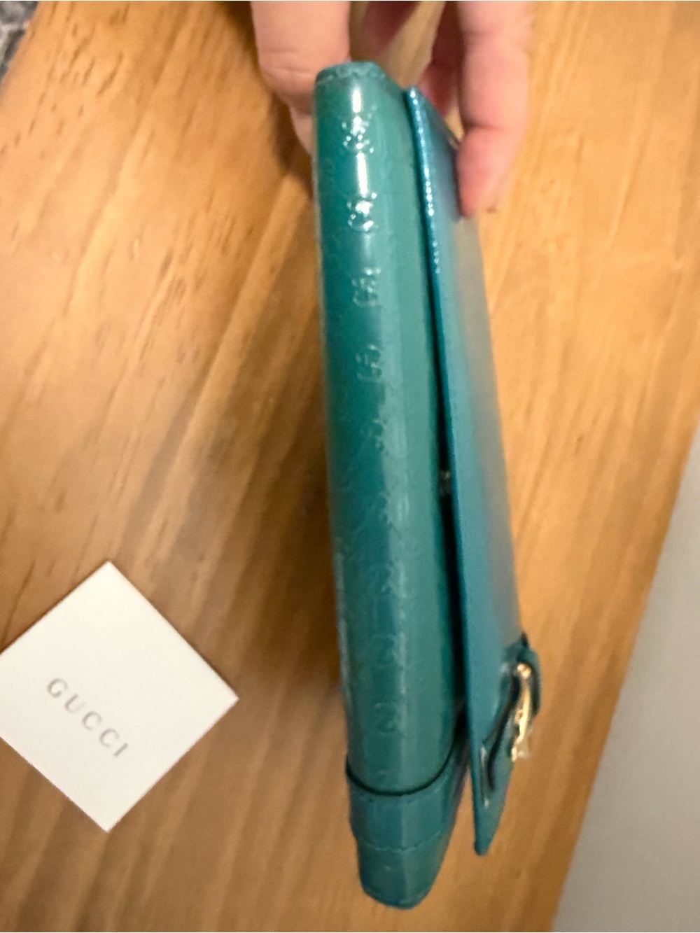 Gucci Teal Patent Leather Embossed long wallet with Gold-Tone Buckle - Picture 9 of 9